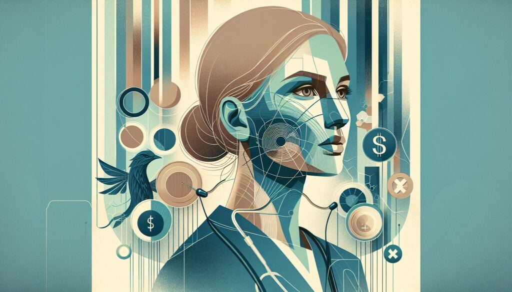 AI-generated woman with digital and technological elements, representing innovation and modern techn.