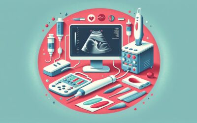 Ultrasound medical imaging equipment with probes and monitors for diagnostic purposes.
