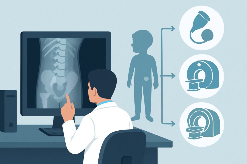 What Imaging Is Best for a Child's Back Pain with a Lump or Skin Change?