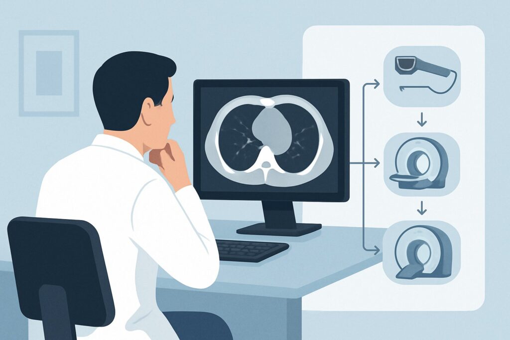 What Is the Best Next Imaging Study for an Indeterminate Mediastinal Mass on CT?
