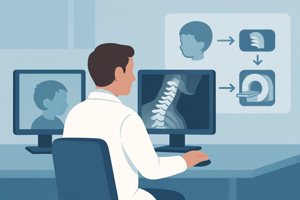 What Is the First Imaging Step for a Toddler with Moderate-Risk C-Spine Trauma?