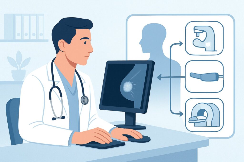 What Is the First Imaging Study for a Male Patient with a Suspicious Breast Mass?