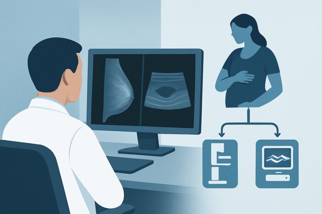 What Is the First Imaging Study for a Palpable Breast Mass in a Pregnant Patient Over 30?