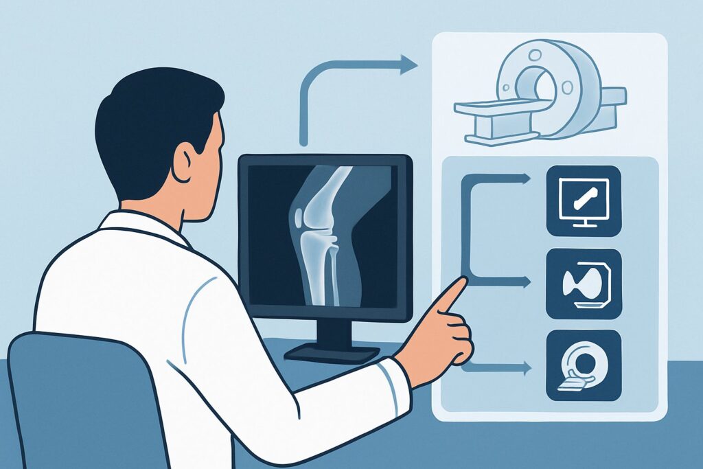 What Is the First Imaging Study for Knee Trauma with Patellar Tenderness?