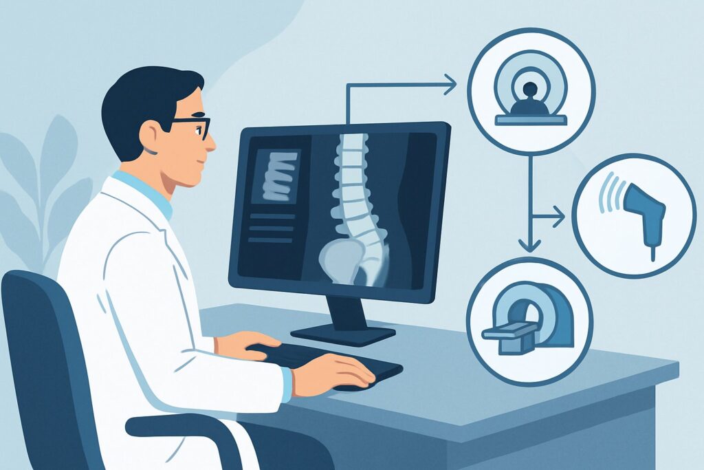 What Is the Next Imaging Step for a Child with Back Pain and a Suspicious Radiograph?