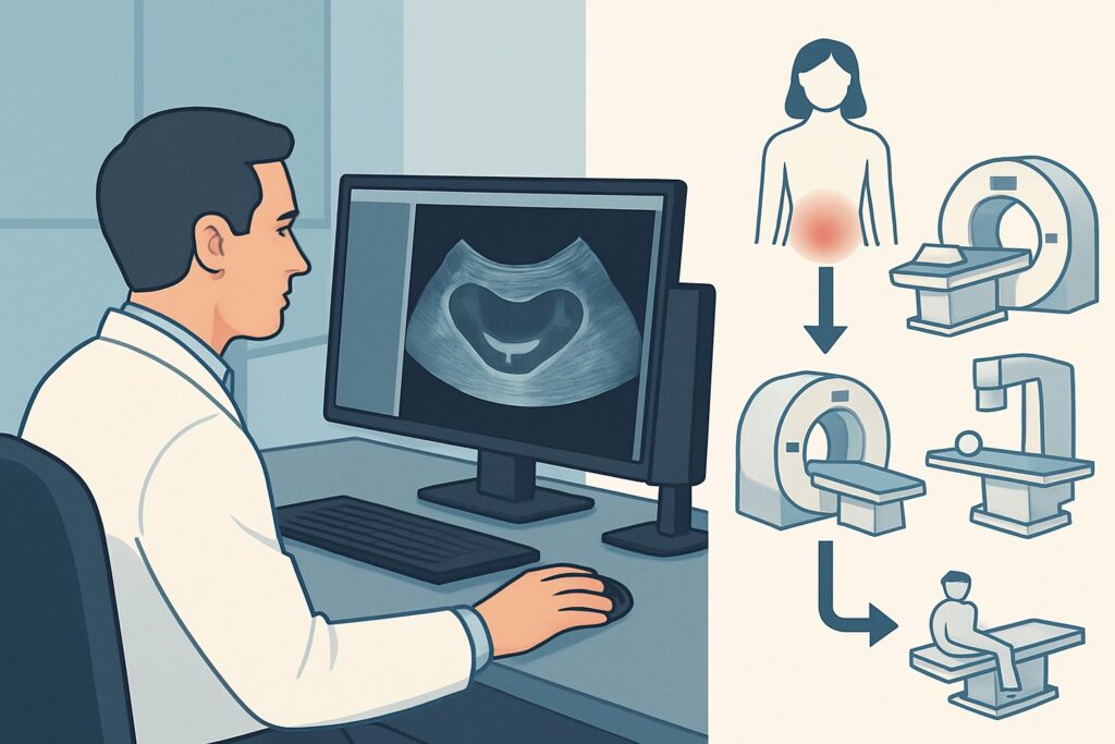 What Is the Next Imaging Study for Indeterminate Postmenopausal Pelvic Pain?