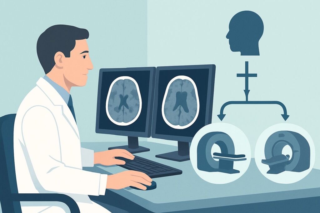 What's the Right Follow-Up Scan for a Stable Patient After Head Trauma with a Positive CT?