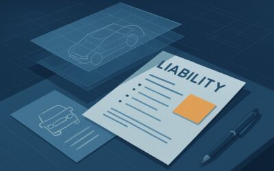 Digital liability document and car blueprint for insurance or legal purposes.