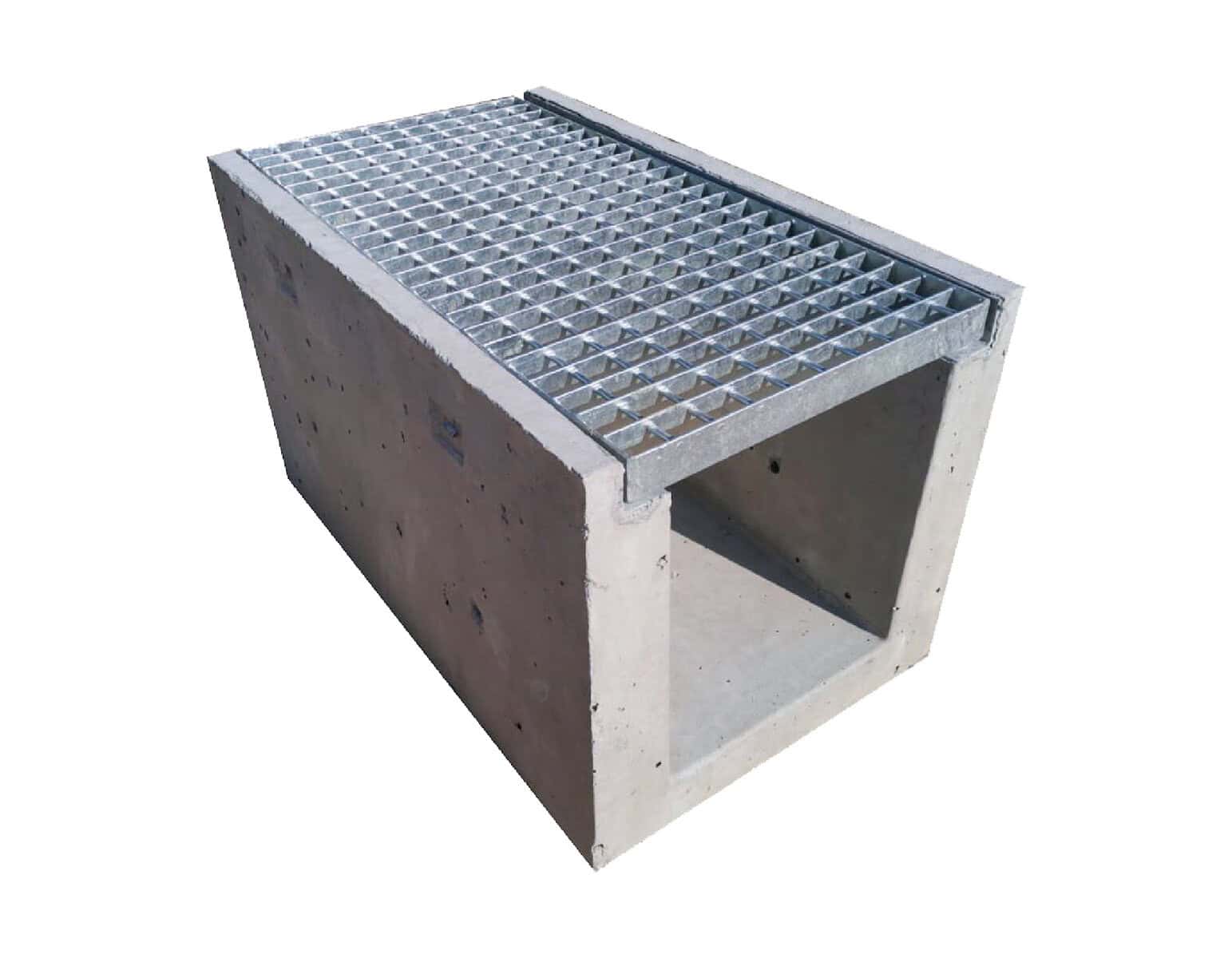 Precast concrete drainage catch basin with galvanized steel grate, durable, and weather-resistant for urban and industrial infrastructure projects.