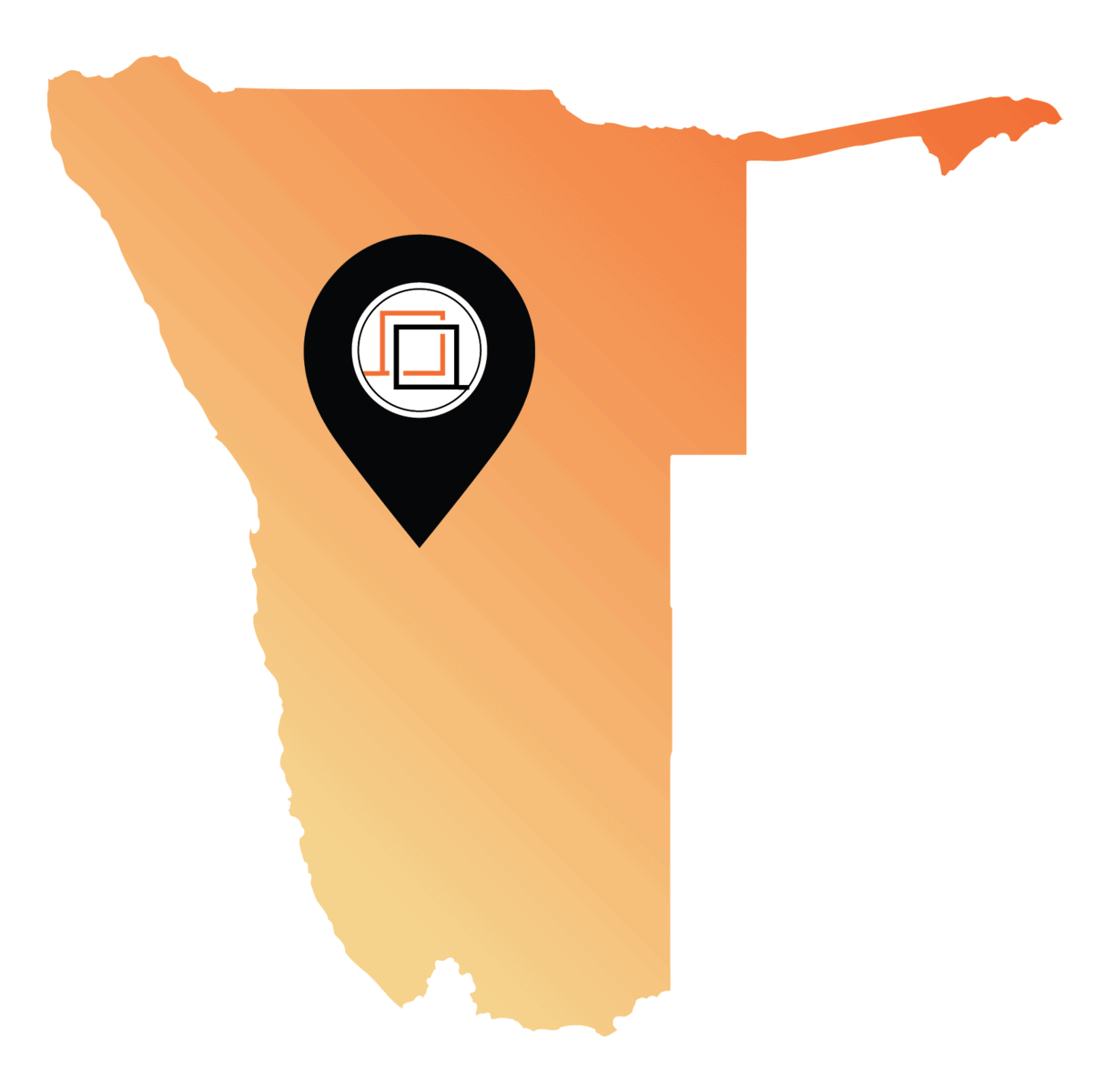 Map of Namibia with a location marker on Windhoek