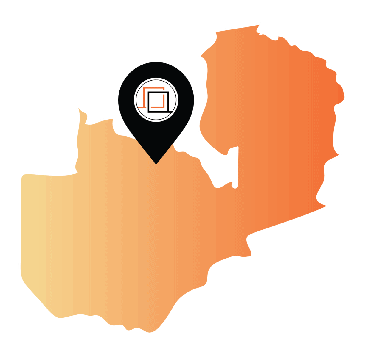 Map of Zambia with a location marker on Ndola