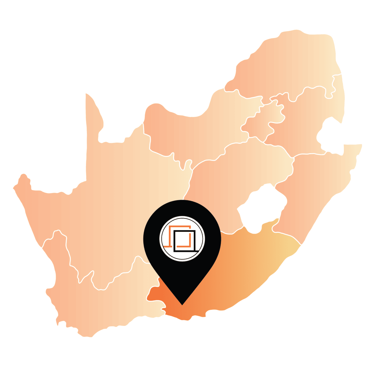 Map of South Africa with a location marker on Port Edward, KwaZulu-Natal