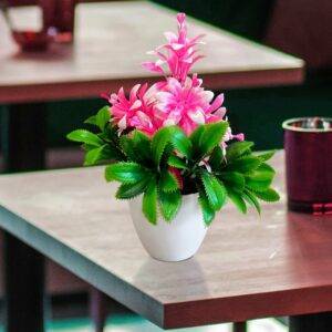 Artificial Flowers in Plastic Small Pot Indoor Fake Flower Plants ~5596