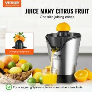 VEVOR Electric Citrus Juicer, Orange Juice Squeezer With One Juicing Cone, 100W Stainless Steel Filter Orange Juice Maker, Easy To Clean For Oranges, Grapefruits, Lemons And Other Citrus Fruits