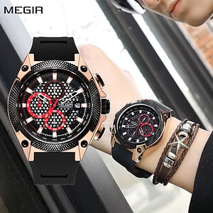 MEGIR Fashion Sports Military Watches for Mens Top Brand Luxury Military Wristwatch Silicone Waterproof Clock Relogio Masculino