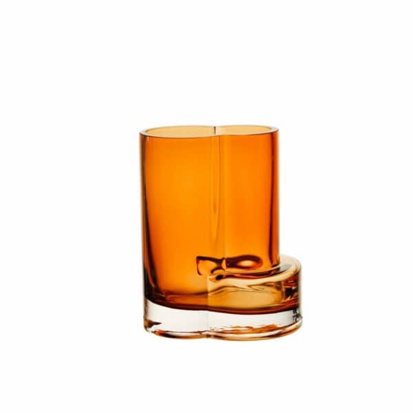 Small glass vase of top innovative design with constructivist touch, FUSIO 15 AMber