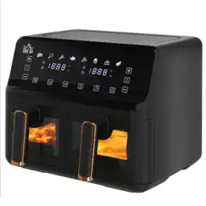 Dual Basket Air Fryer, 8L Family Size Double Air Fryer Oven with 8 Presets, Digital Display, Visual Window, Inner Light, Recipe, Timer, Preheat for Oil Free & Low Fat Healthy Cooking, 2500W by HOMCOM