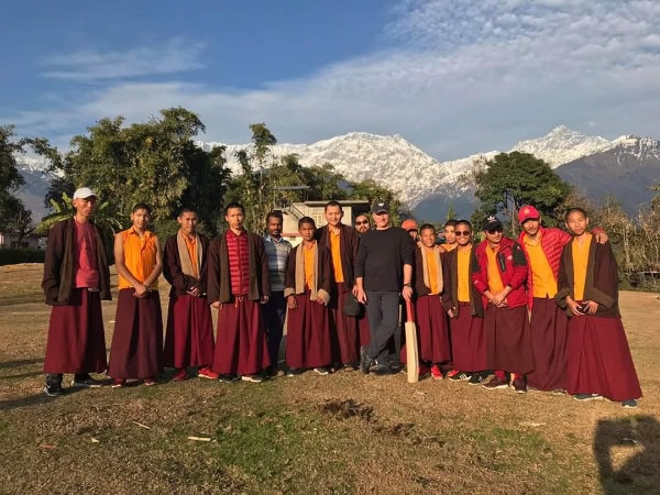 Filming in Dharamshala: Steve Waugh playing cricket with monks