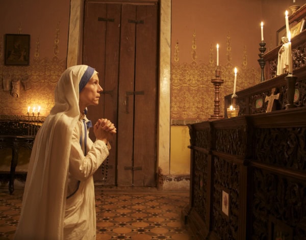Juliet Stevenson as Mother Teresa filming period scenes on location in Goa doubling for Calcutta