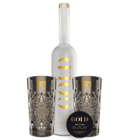 GOLD DRY Gin Set met fles glazen en LED lampje