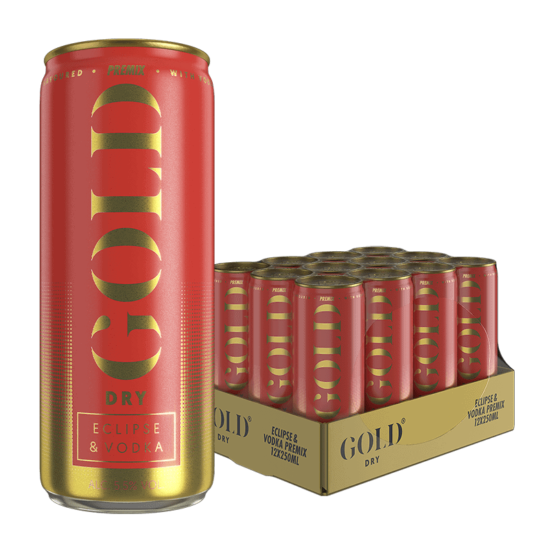 GOLD DRY Eclipse Premix Vodka RTD tray 12 blikken 250ml kersensmaak