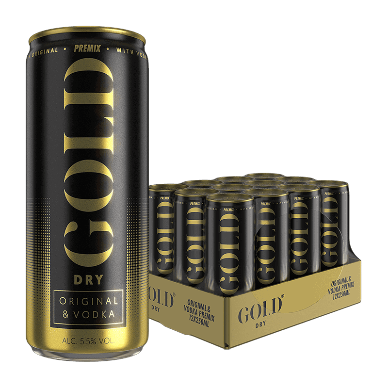 GOLD DRY Original Premix Vodka RTD tray 12 blikken 250ml