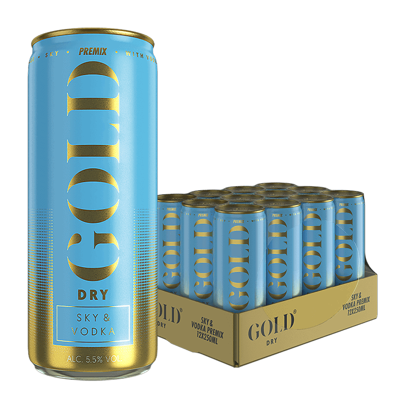 GOLD DRY Sky Premix Vodka RTD tray 12 blikken 250ml