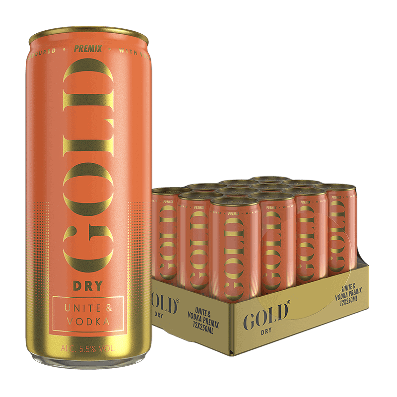 GOLD DRY Unite Premix Vodka RTD tray 12 blikken 250ml
