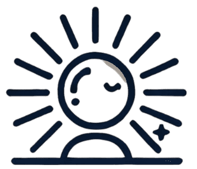 A minimalist icon featuring a rising sun with rays, symbolizing positivity and warmth for morning wishes and greetings.