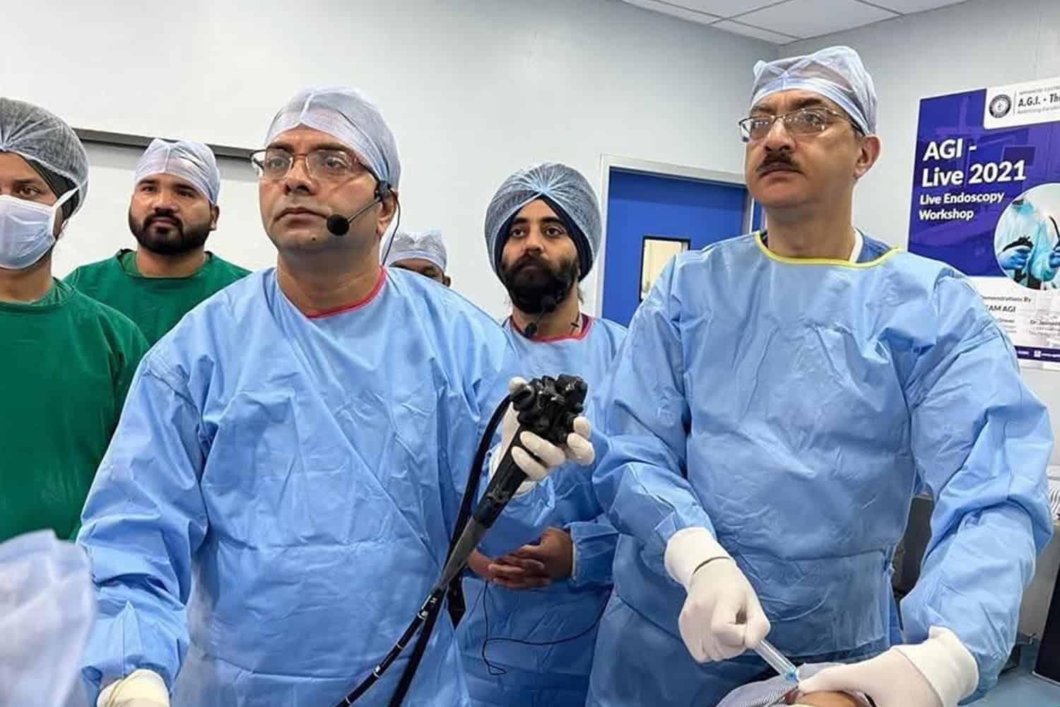 Surgeons performing endoscopy at Grover Gastro and Fertility Centre.