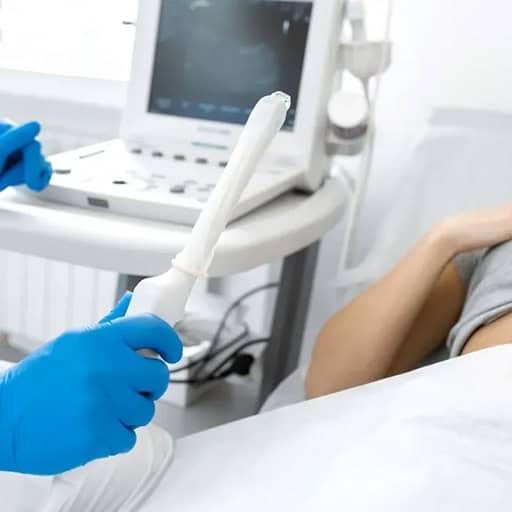 Medical ultrasound procedure at Grover Gastro and Fertility Centre.