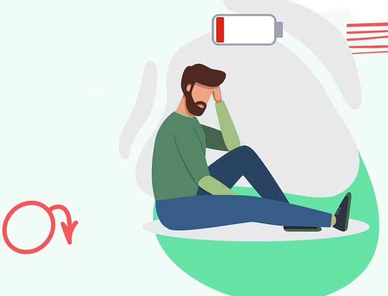 Man sitting with low energy, feeling tired and exhausted.