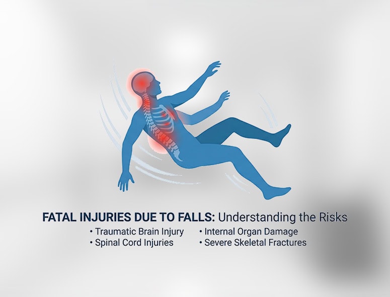 Illustration of a person falling with injury risks highlighted in red.