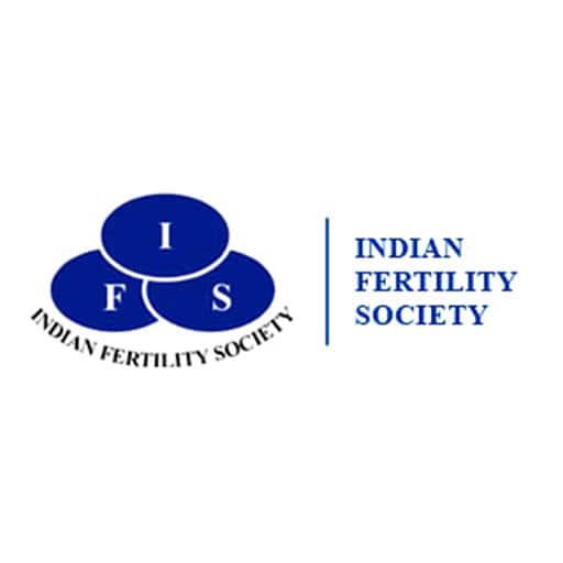Indian Fertility Society logo with blue circles and text.
