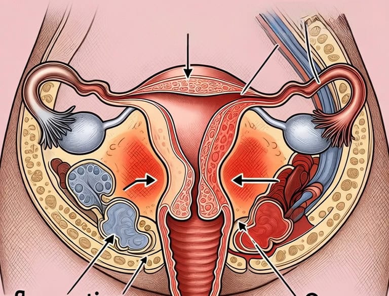 Detailed diagram of pelvic inflammatory disease affecting female reproductive organs.