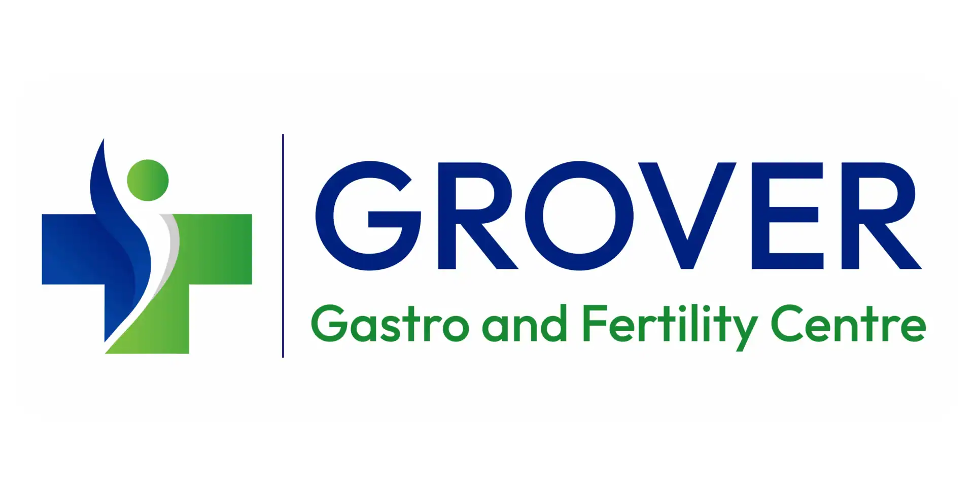 Grover Gastro and Fertility Centre logo with medical cross and abstract figure.