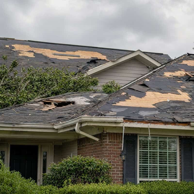 GRT Roofing helps homes after strong storms cause roof damage like missing shingles and fallen branches.
