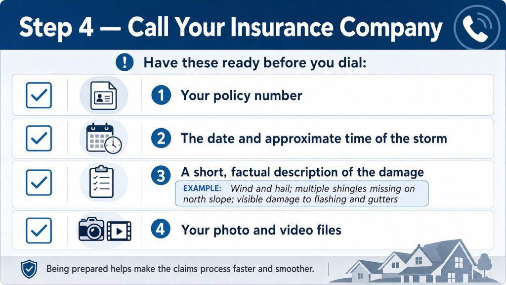 GRT Roofing tips: Have policy details, storm info, damage facts, and photos ready to speed up your insurance claim.