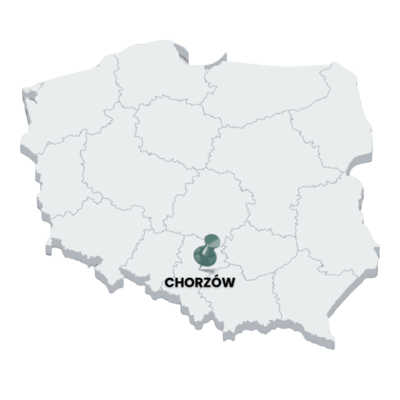 Mapa Polski z zaznaczonym Chorzowem – miejscem konferencji