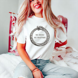 Anarchist-Symbol-&-Eternal-Cycle-Graphic-Tee,-Ni-Dieu-Ni-Maître-Ouroboros-T-Shirt-usa