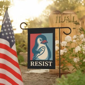 Bold-Activist-Garden-Banner,-Penguin-Resist-Flag-us