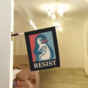 Bold-Activist-Garden-Banner,-Penguin-Resist-Flags