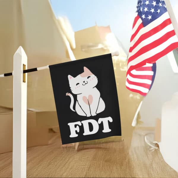 Cute-Cat-FDT-Garden-Banner,-Subtle-Anti-Trump-Flag