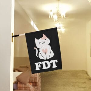 Cute-Cat-FDT-Garden-Banner,-Subtle-Anti-Trump-Flags