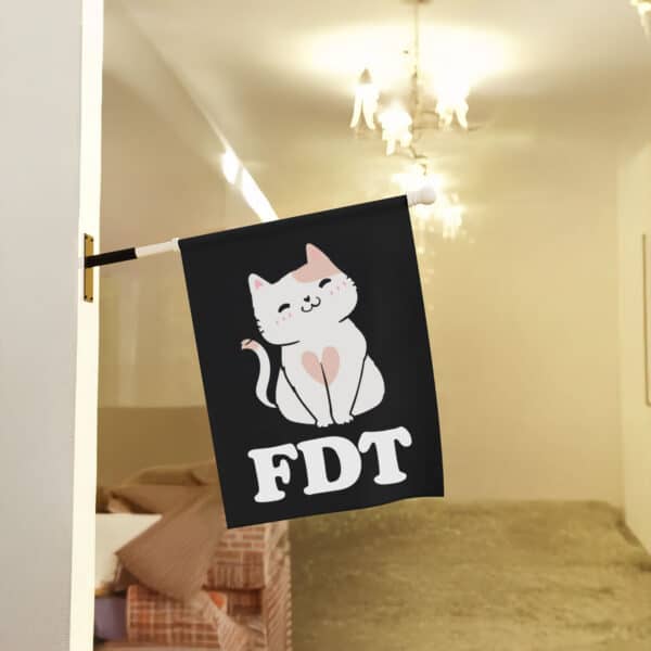 Cute-Cat-FDT-Garden-Banner,-Subtle-Anti-Trump-Flags