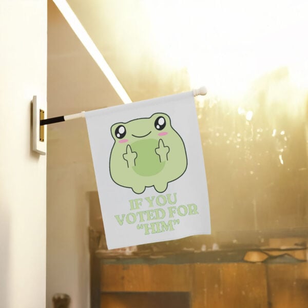 Cute-Frog-Political-Protest-Garden-Banner,-Subtle-Anti-Trump-Flag
