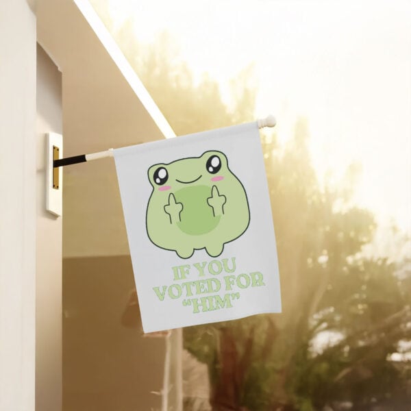 Cute-Frog-Political-Protest-Garden-Banner,-Subtle-Anti-Trump-Flags