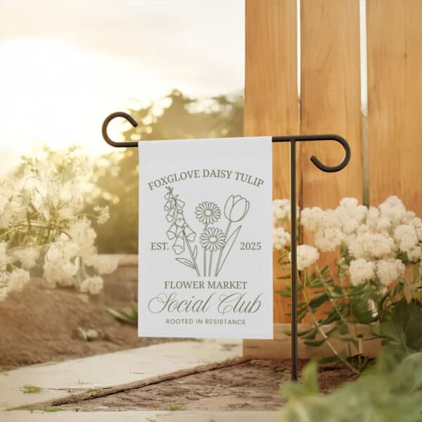 Elegant Floral Resistance Banner, Foxglove Daisy Tulip Social Club Flag