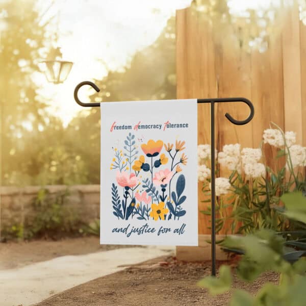Freedom-Democracy-Tolerance-Garden-Flag,-Floral-Subtle-FDT-Flags
