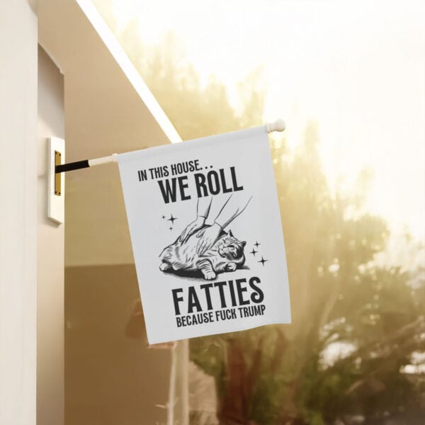 Humorous-Political-Garden-Banner,-Funny-Cat-Anti-Trump-Flags